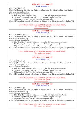 Kiểm tra 15 phút -  Lý thuyết môn Tin học 6